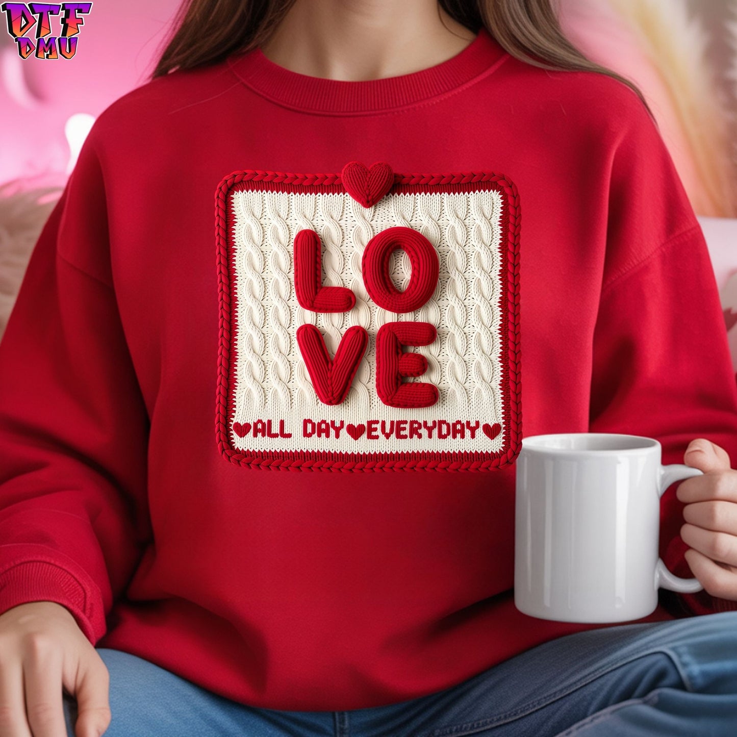 LOVE Faux Yarn/Crochet Valentine's Day DTF Transfer Print Only.