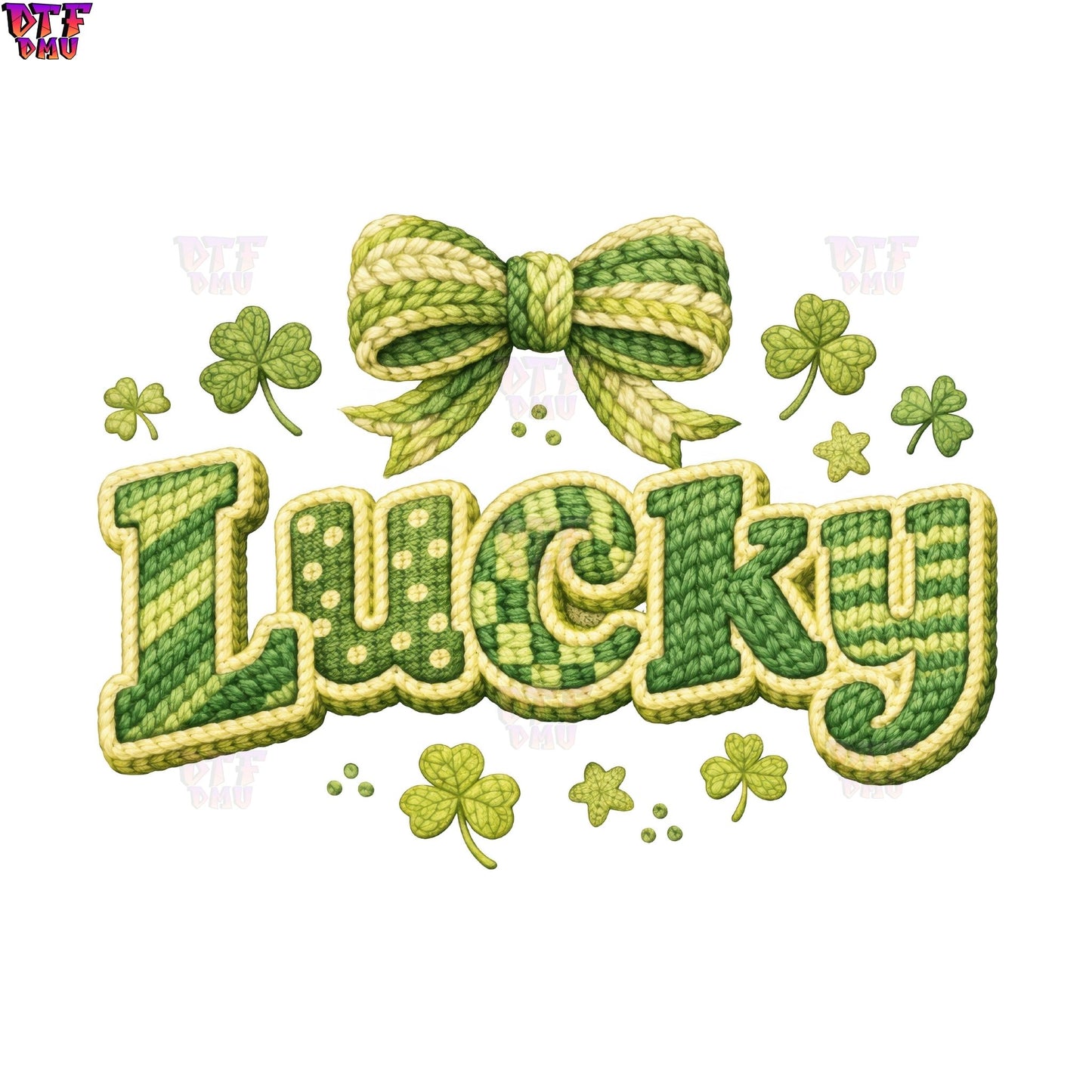 LUCKY Faux Yarn/Crochet St. Patrick's Day DTF Transfer print Only.