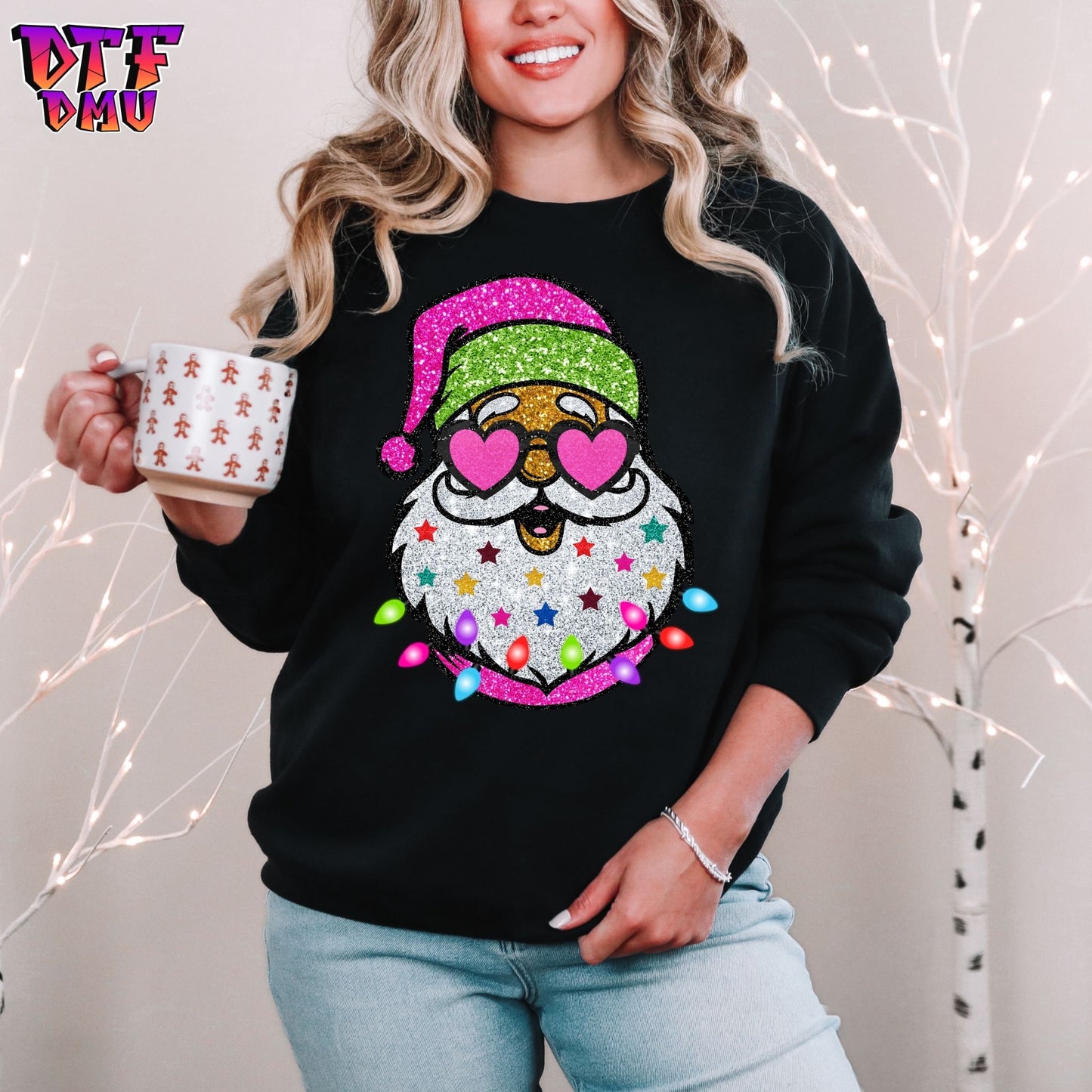 Faux Glitter Santa Christmas DTF Transfer Prints