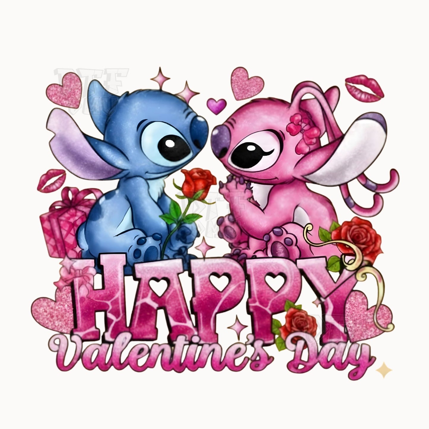 Stitch Happy Valentine's Day DTF Transfer Print Only.