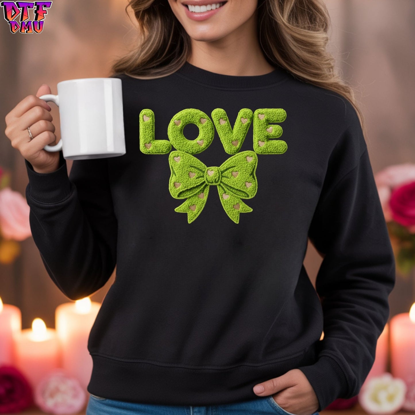 LOVE BOW Faux Yarn/Crochet Valentine's Day DTF Transfer Print Only.