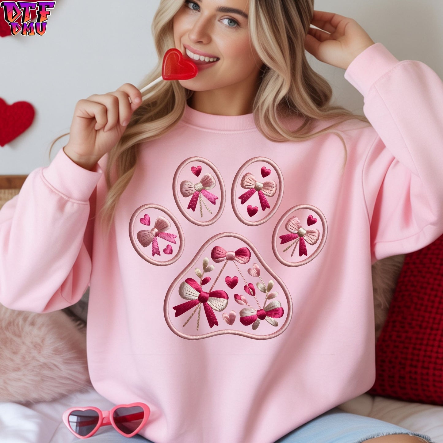 PAW Faux Yarn/Crochet Valentine's Day DTF Transfer Print Only.