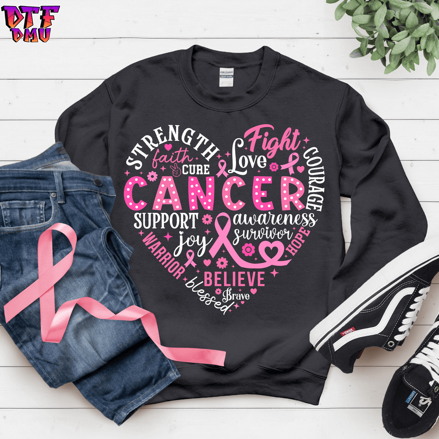 STRENGHT LOVE FIGHT SUPPORT Breast Cancer DTF Transfer Print.