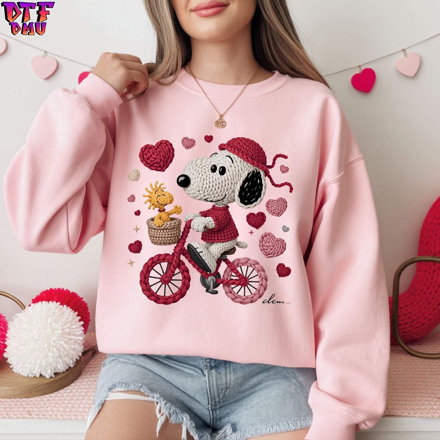 Snoopy Valentine's Day Faux Yarn/Crochet DTF Transfer Print Only.