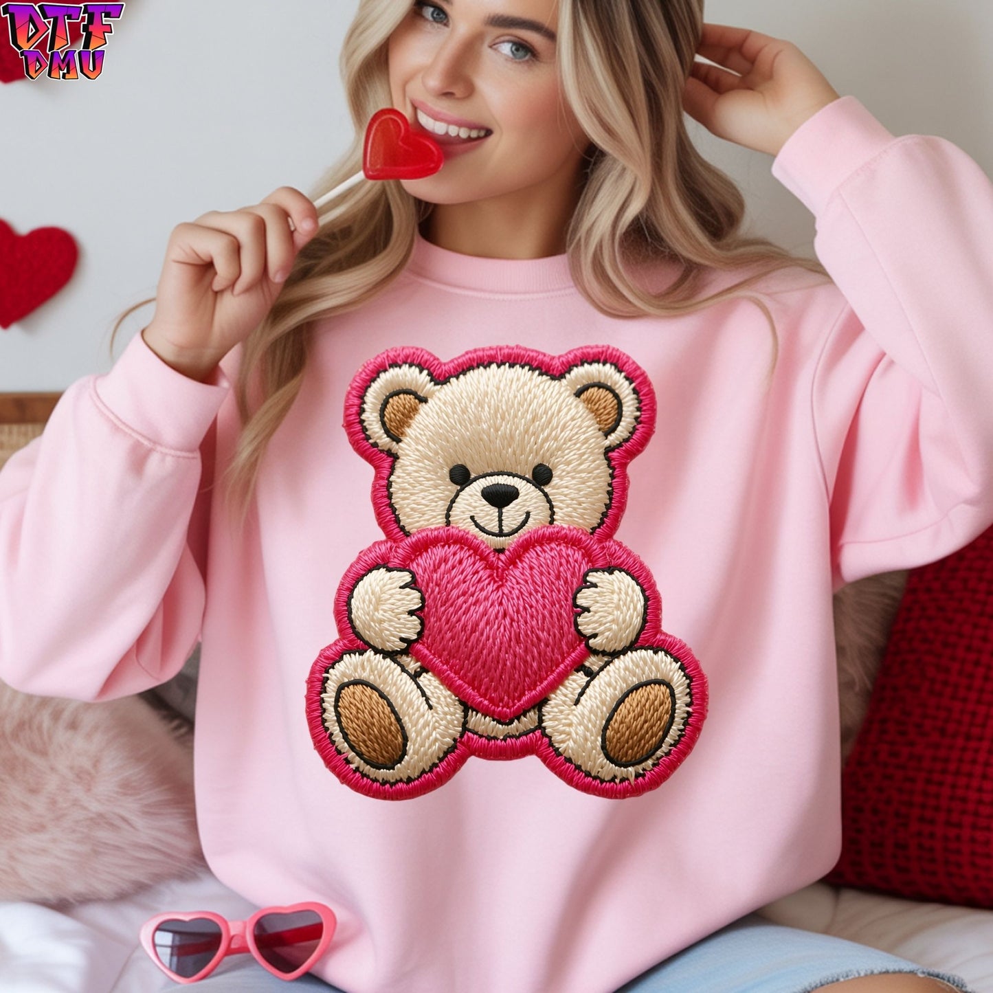 BEAR Faux Yarn/Crochet Valentine's Day DTF Transfer Print Only.
