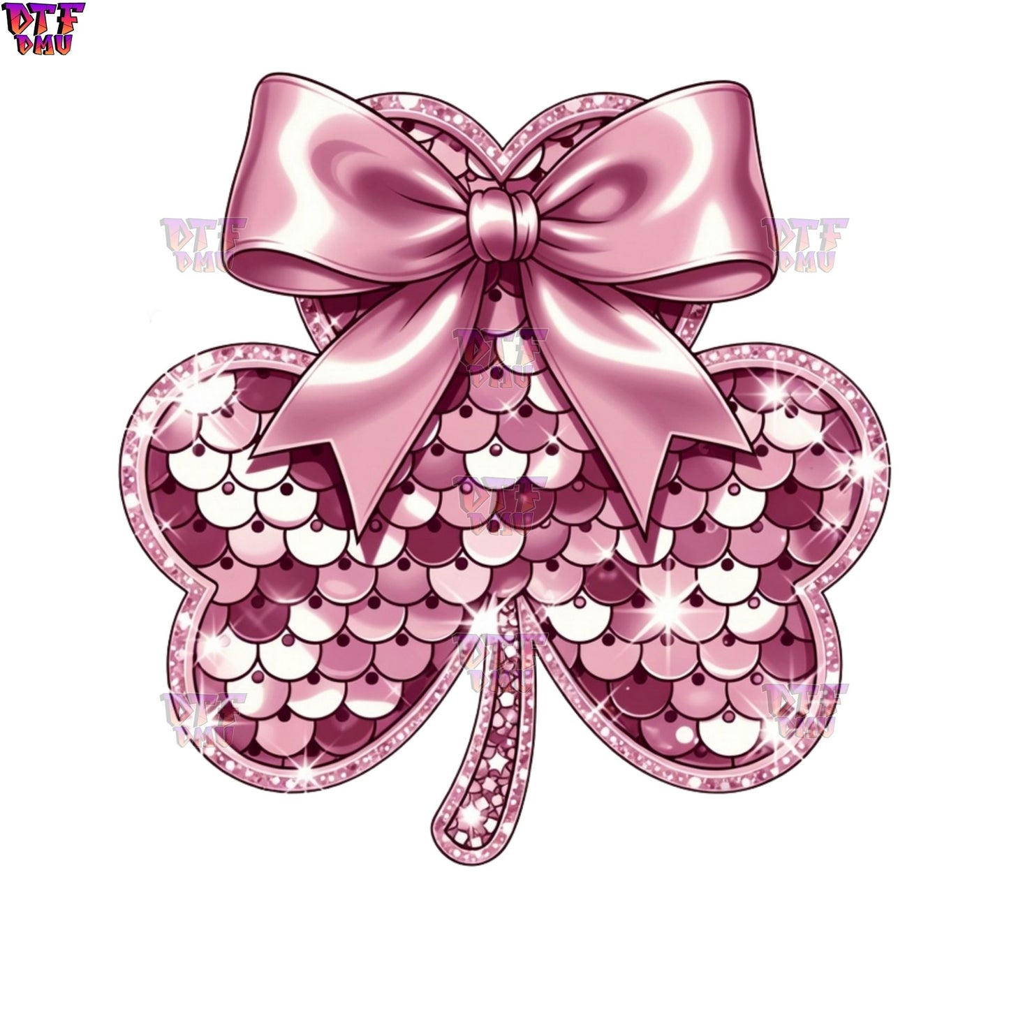 Pink CLOVER LEAF Faux Sequin St. Patrick's Day DTF Transfer print Only.