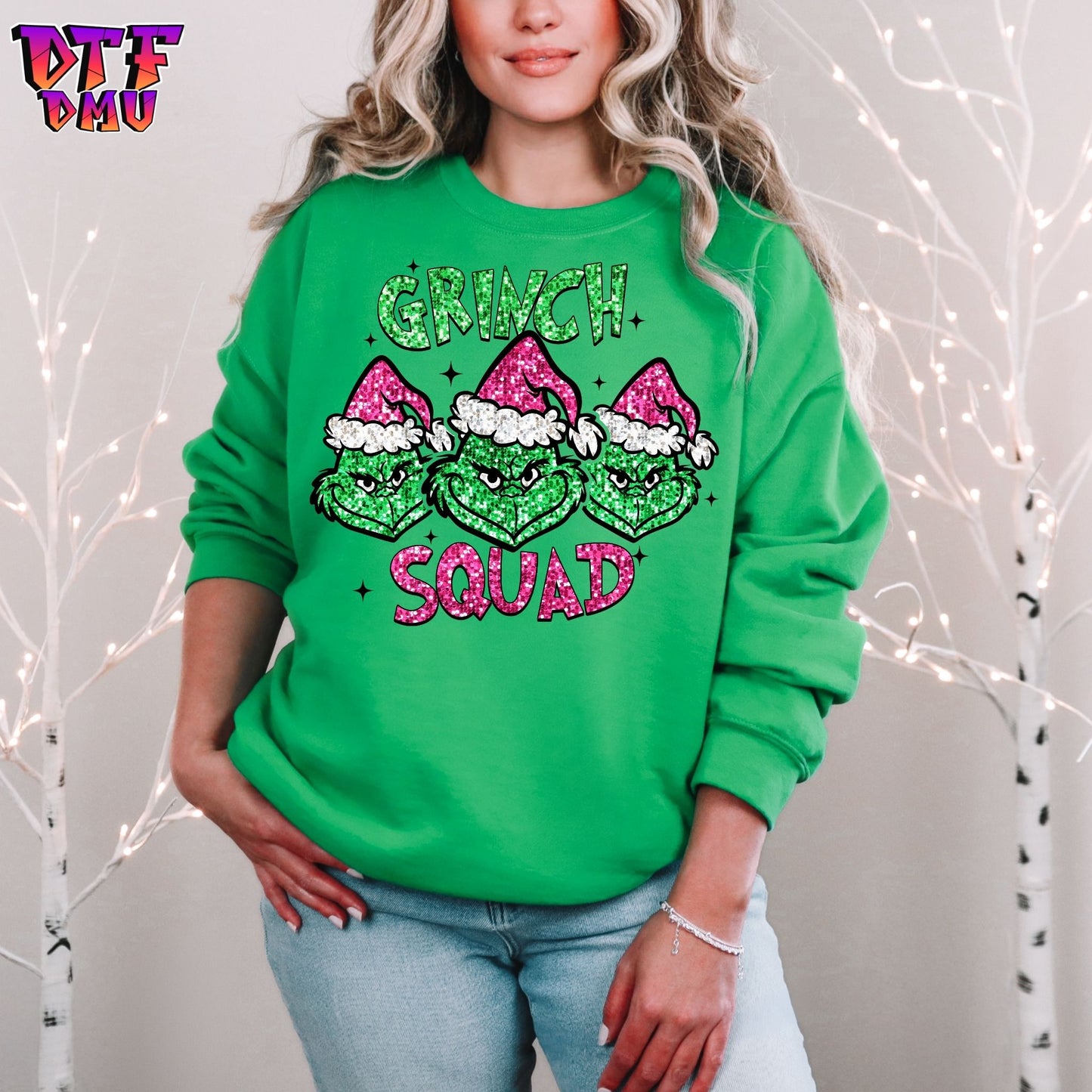 FAUX Glitter Grinch SQUAD DTF Transfer