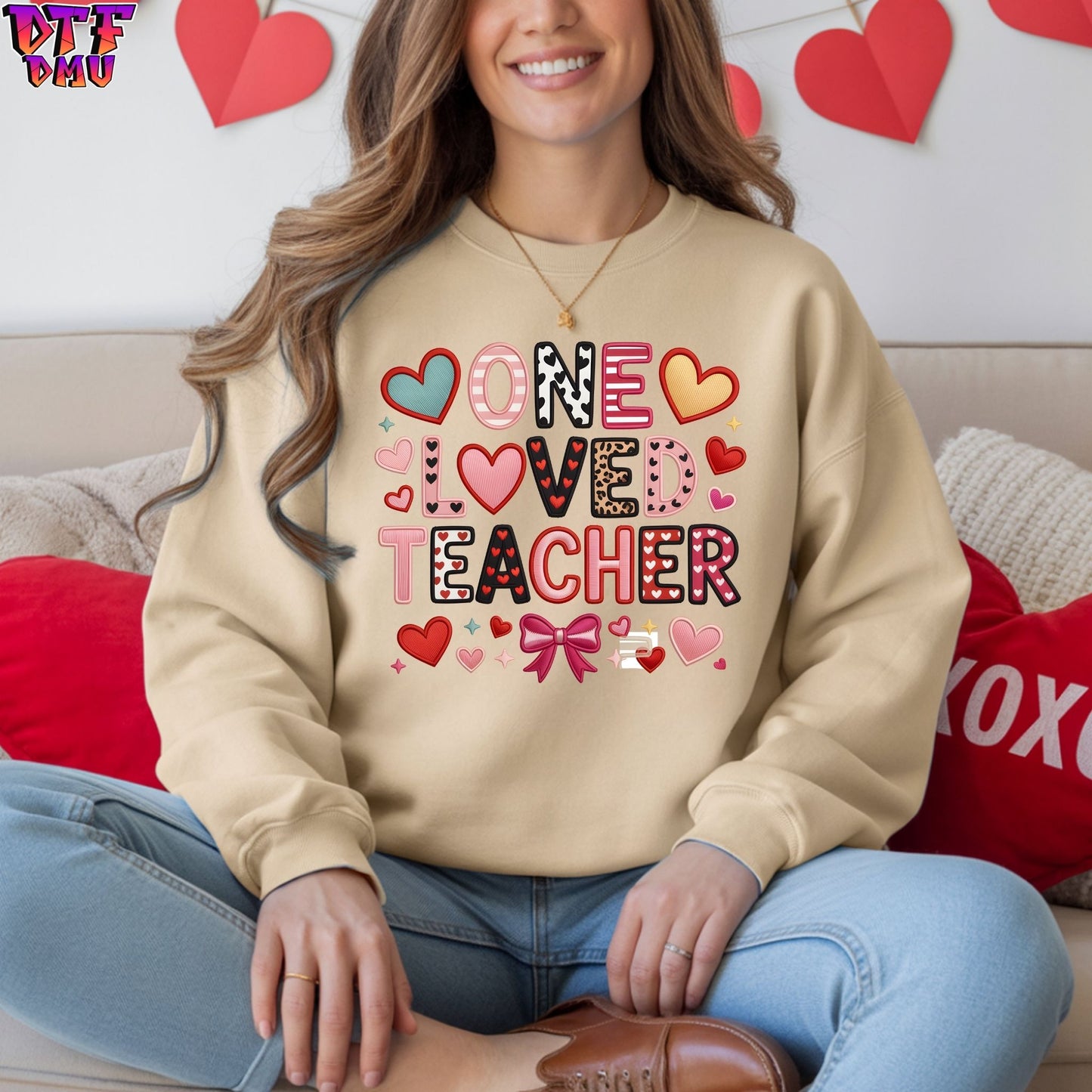 TEACHER Faux Yarn/Crochet Valentine's Day DTF Transfer Print Only.