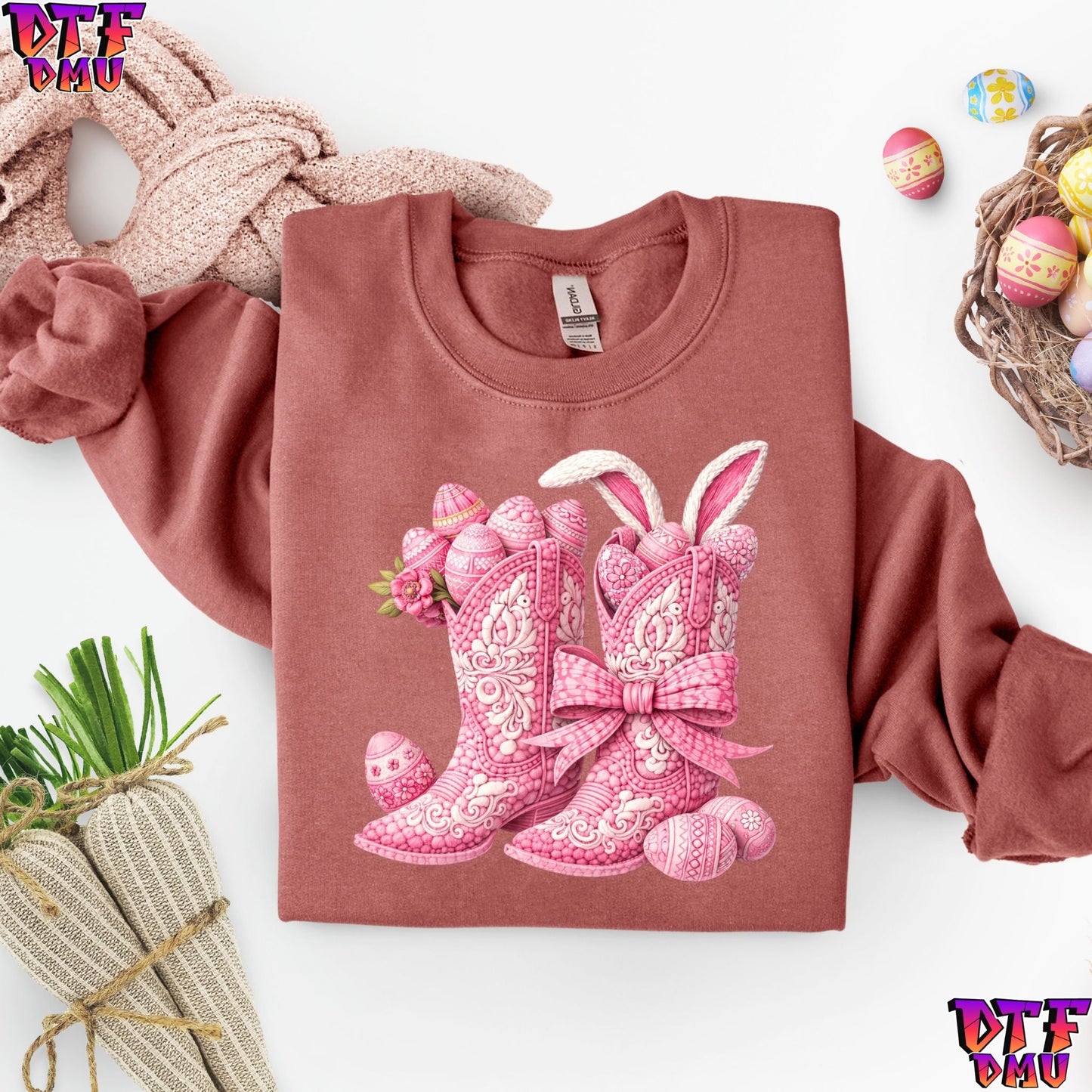 Cowgirl Easter Faux Yarn/Crochet DTF Transfer Print