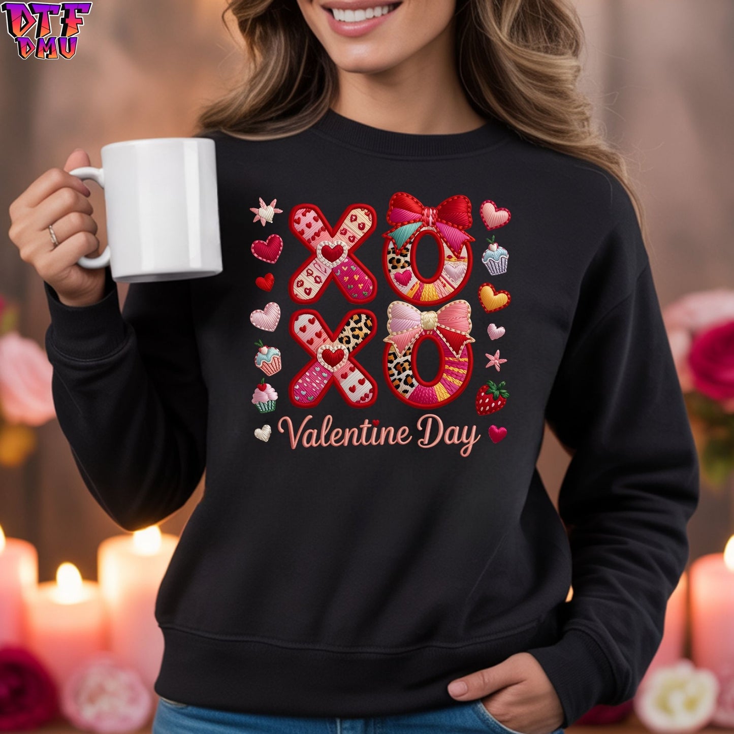 XOXO Valentine's Day Faux Yarn/Crochet DTF Transfer Print Only.