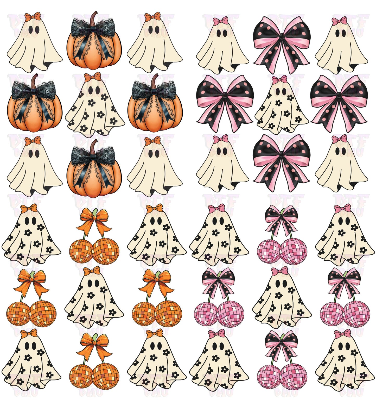 PREMADE HALLOWEEN COQUETTE GHOSTS & BOWS (DTF GANG SHEET)