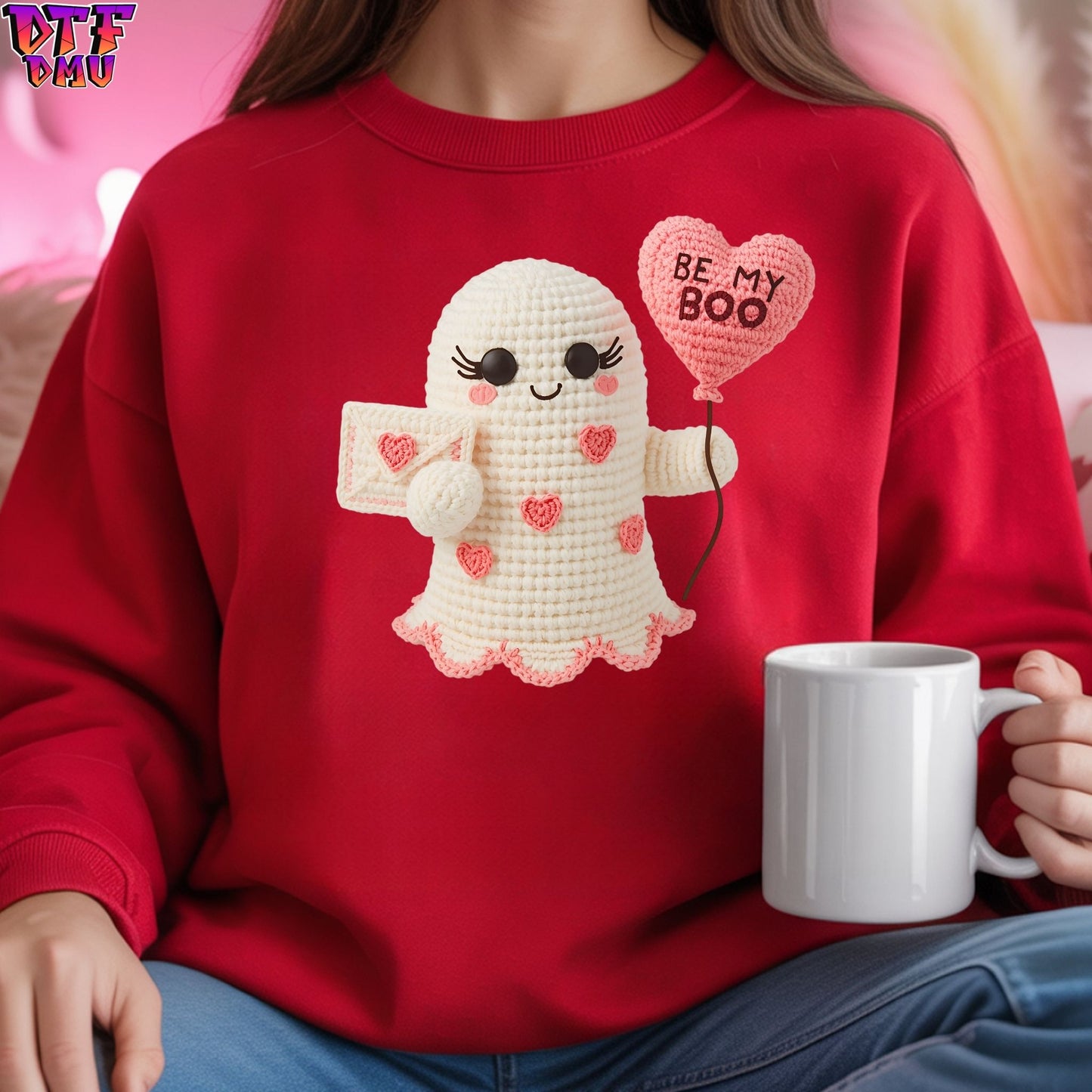 Be My BOO Valentine's Day Faux Yarn/Crochet DTF Transfer Print Only.