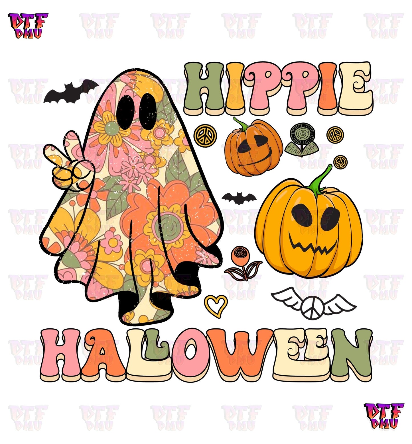 Hippie Halloween w/ Pumpkin (DTF Ready to Apply Transfer Print) (Copy)