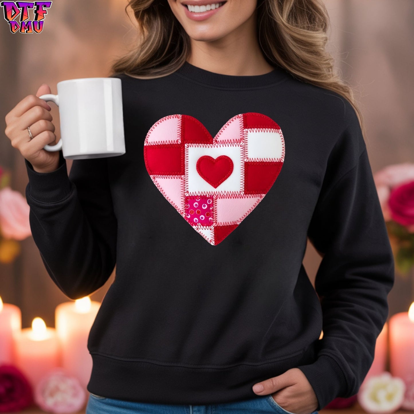 Valentine's Day Faux Yarn/Crochet DTF Transfer Print Only.