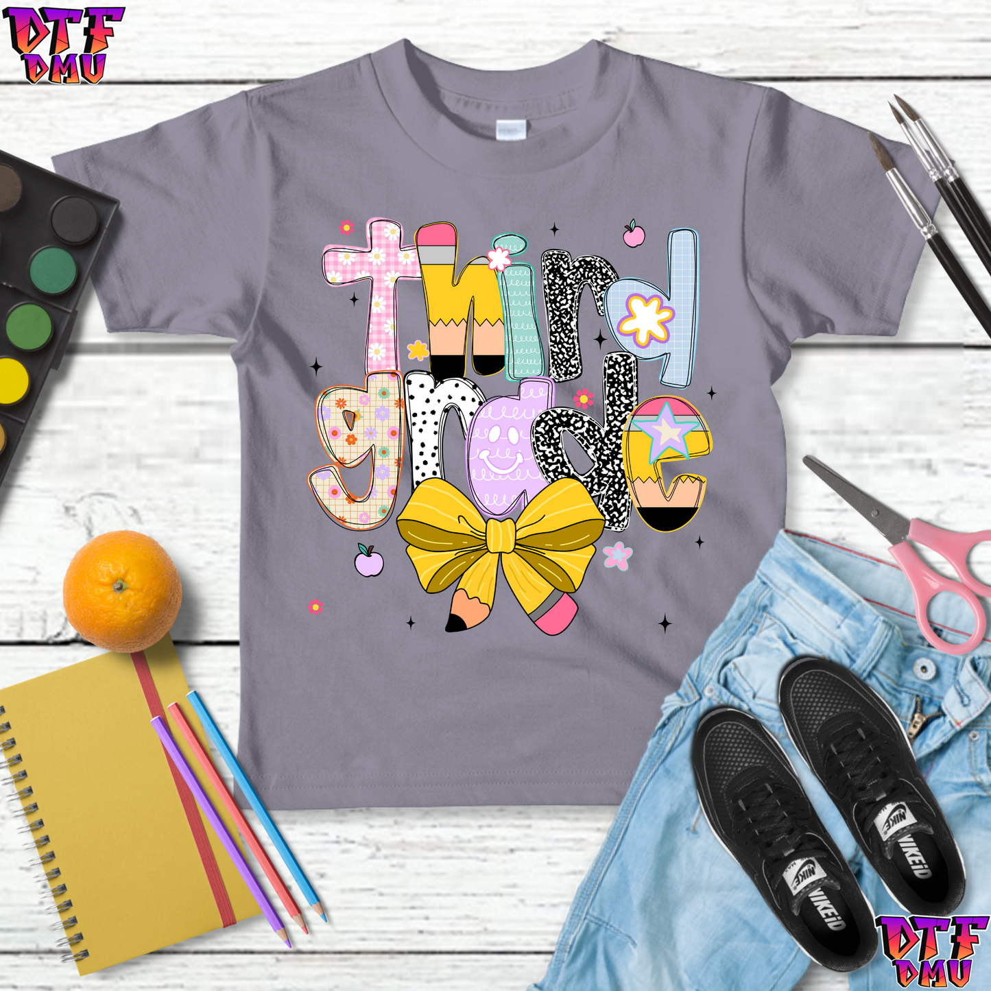 Retro Bow Back to School DTF Transfer Print