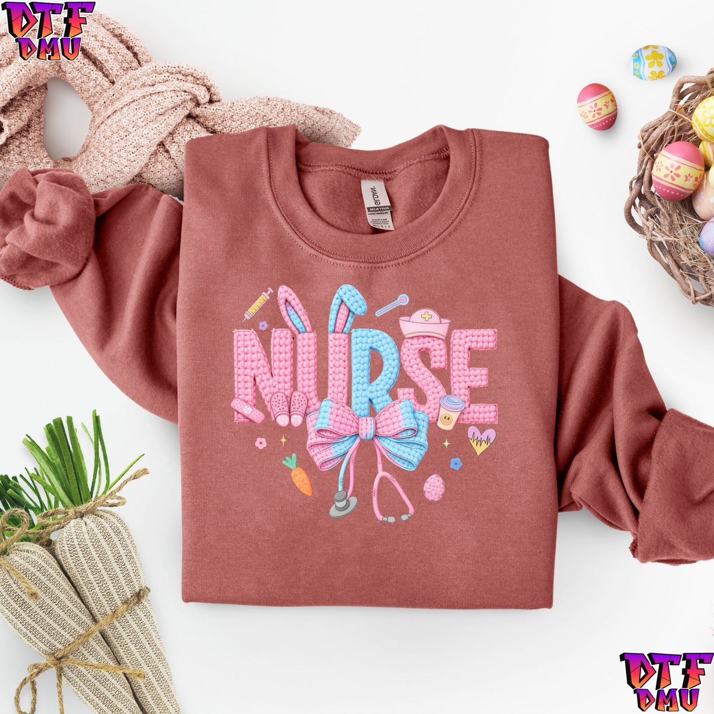 Easter NURSE Faux Yarn/Crochet DTF Transfer Print