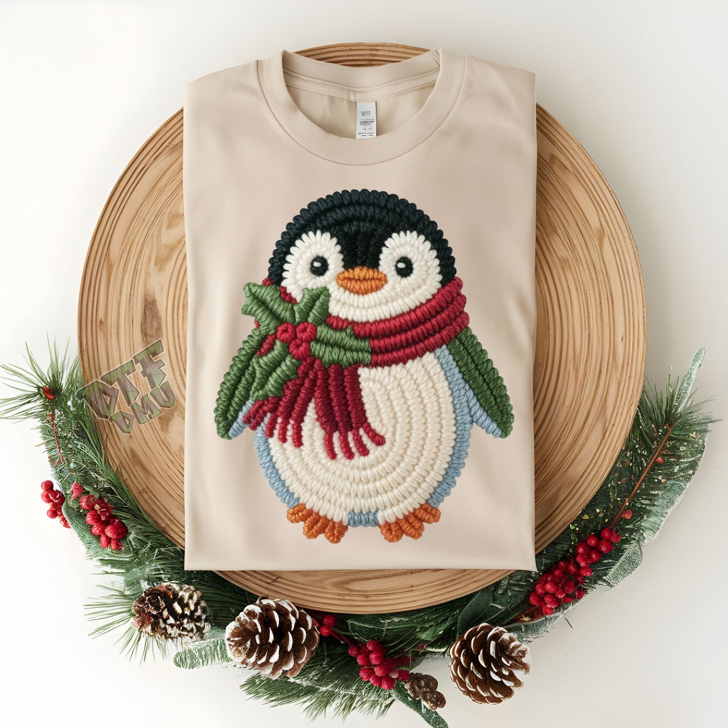 FAUX Yarn/Crochet Pinguin Christmas DTF Transfer