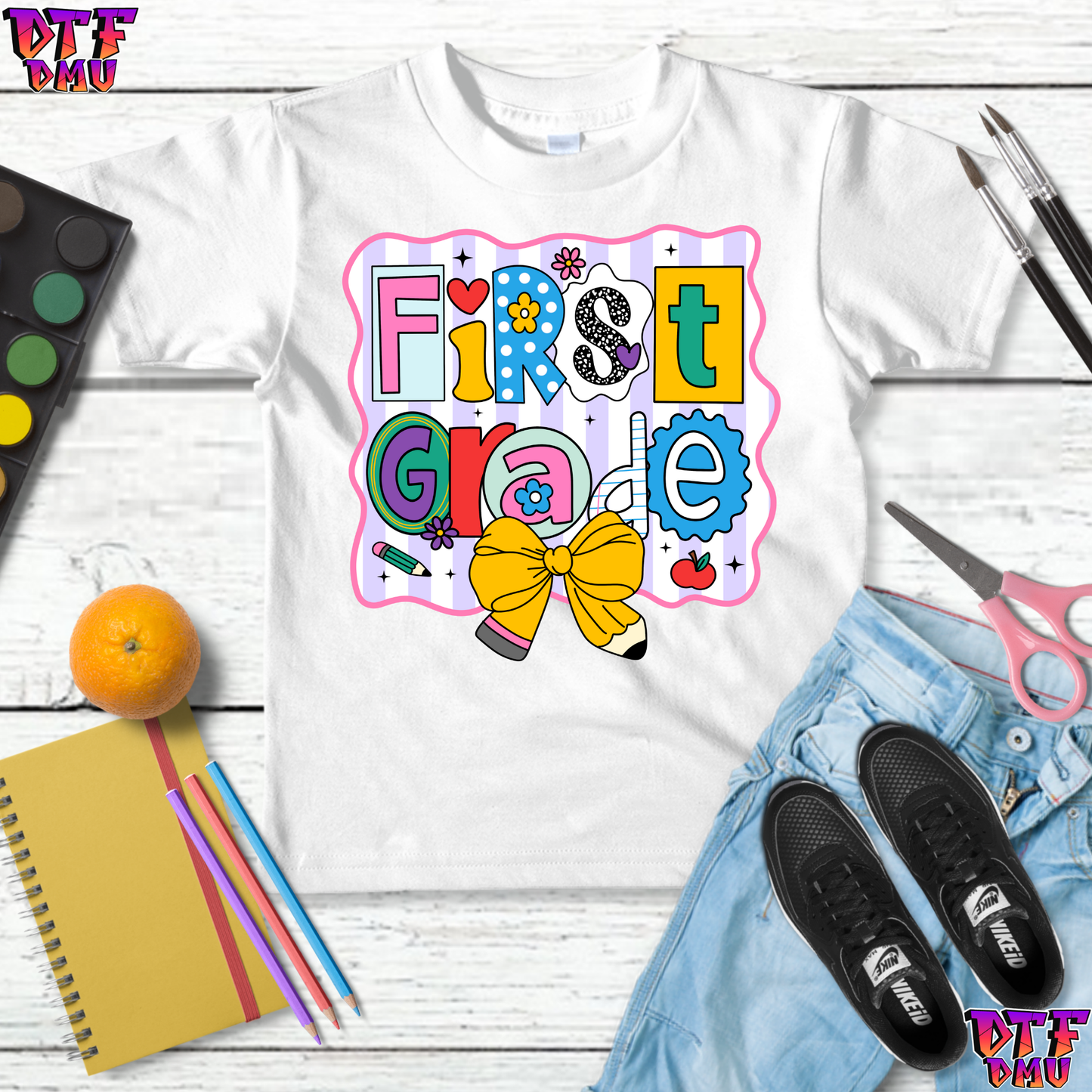 Back to School Pencil Bow DTF Transfer Print