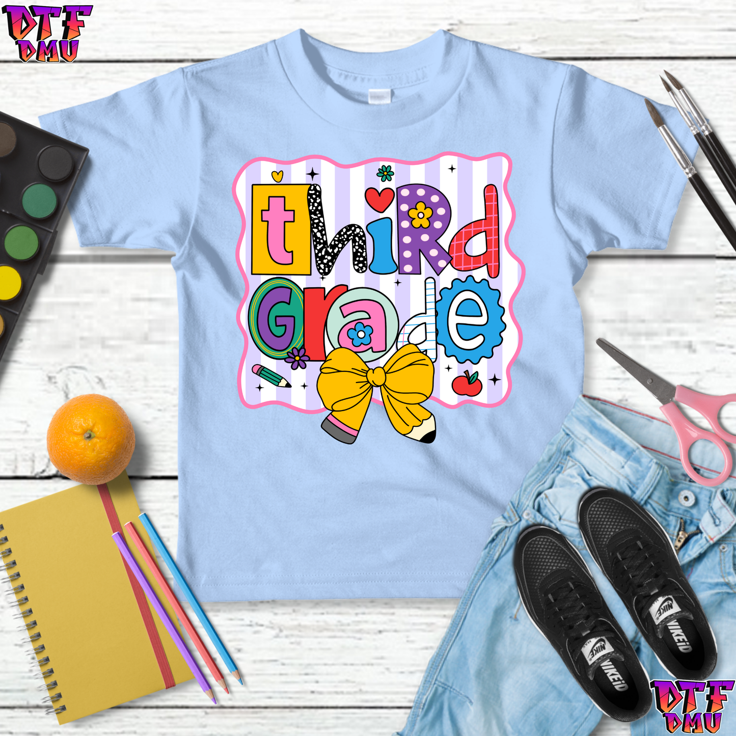 Back to School Pencil Bow DTF Transfer Print