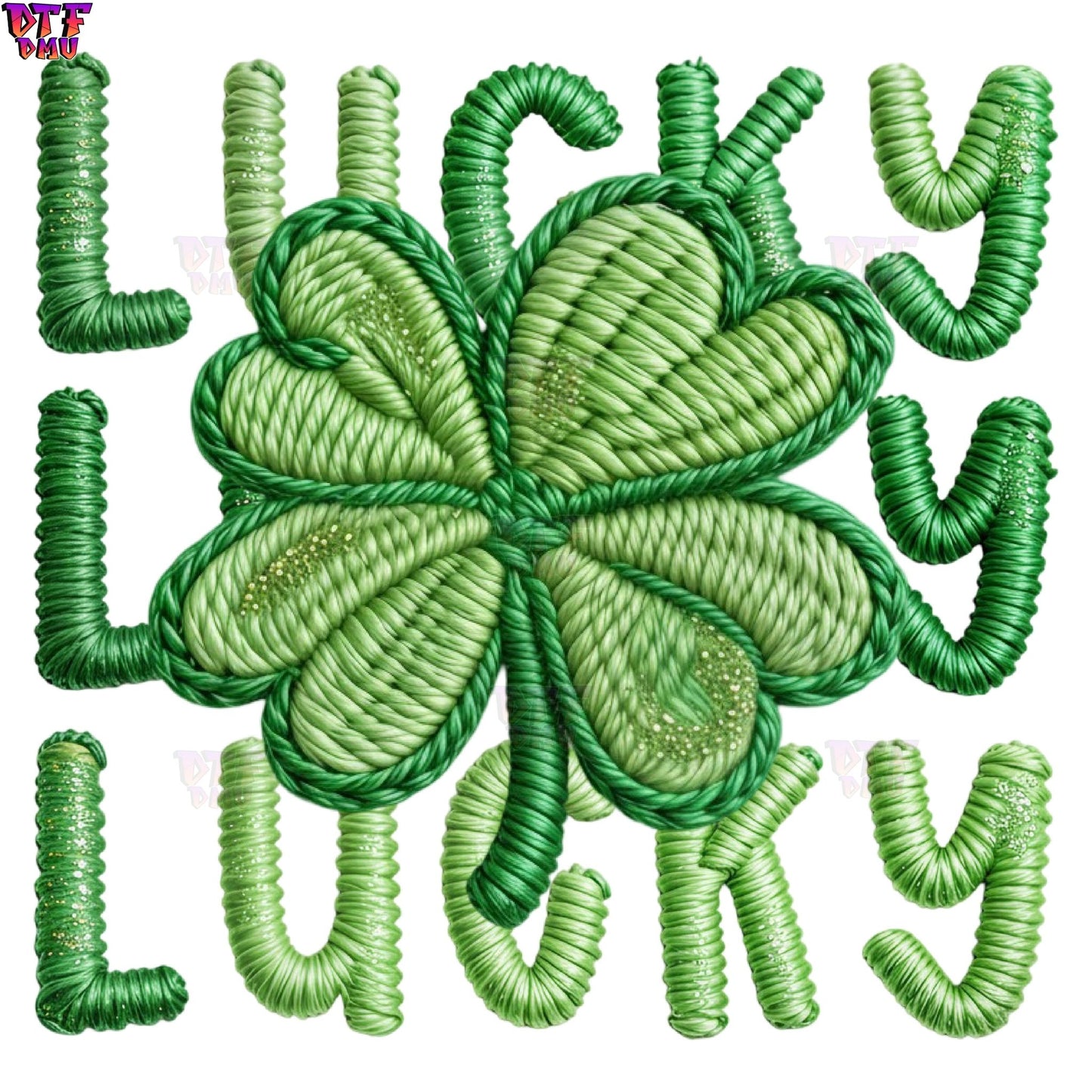 LUCKY Faux Yarn/Crochet St. Patrick's Day DTF Transfer print Only.