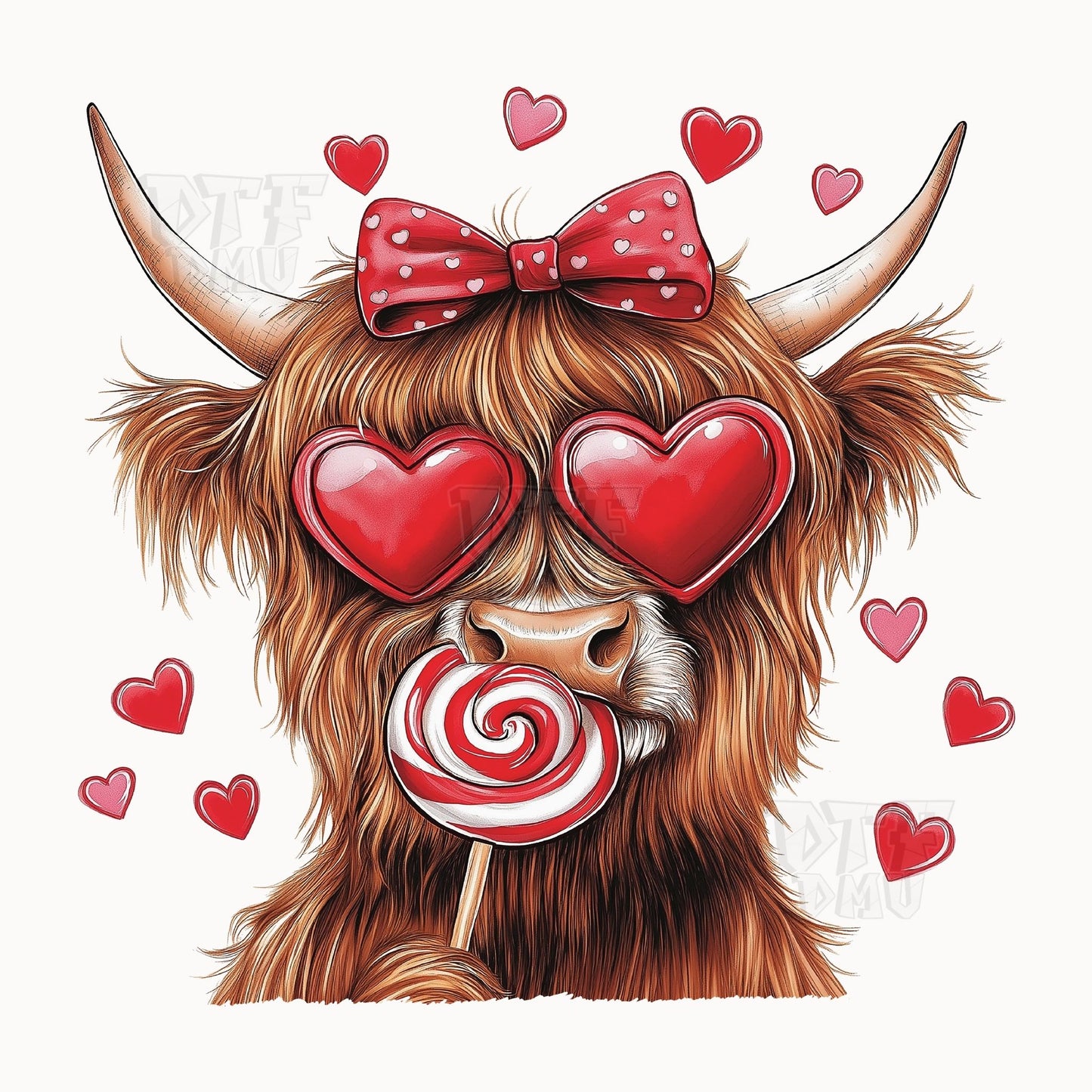 Highland Cow Valentine's Day DTF Transfer Print Only