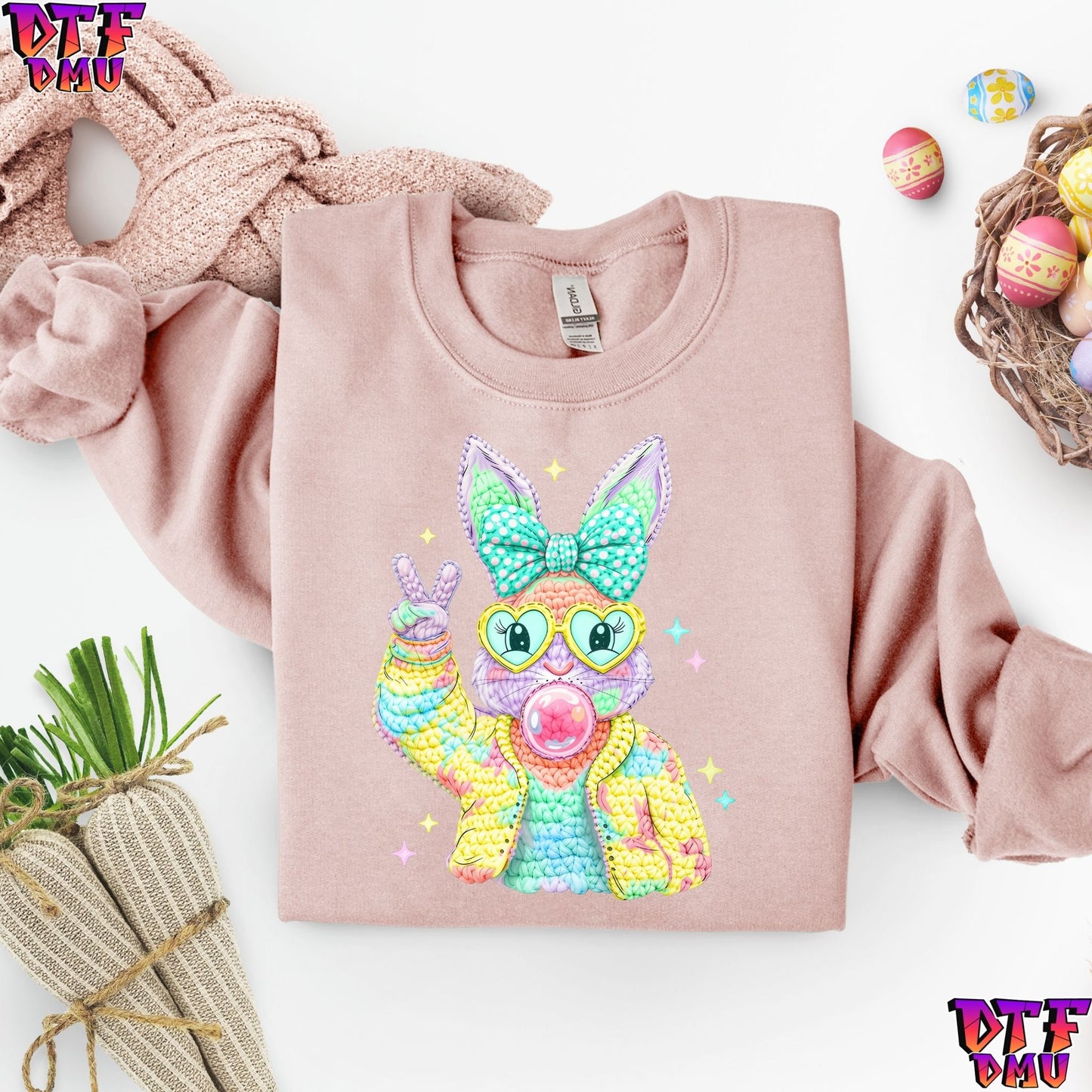 Easter Bunny Faux Yarn/Crochet DTF Transfer Print