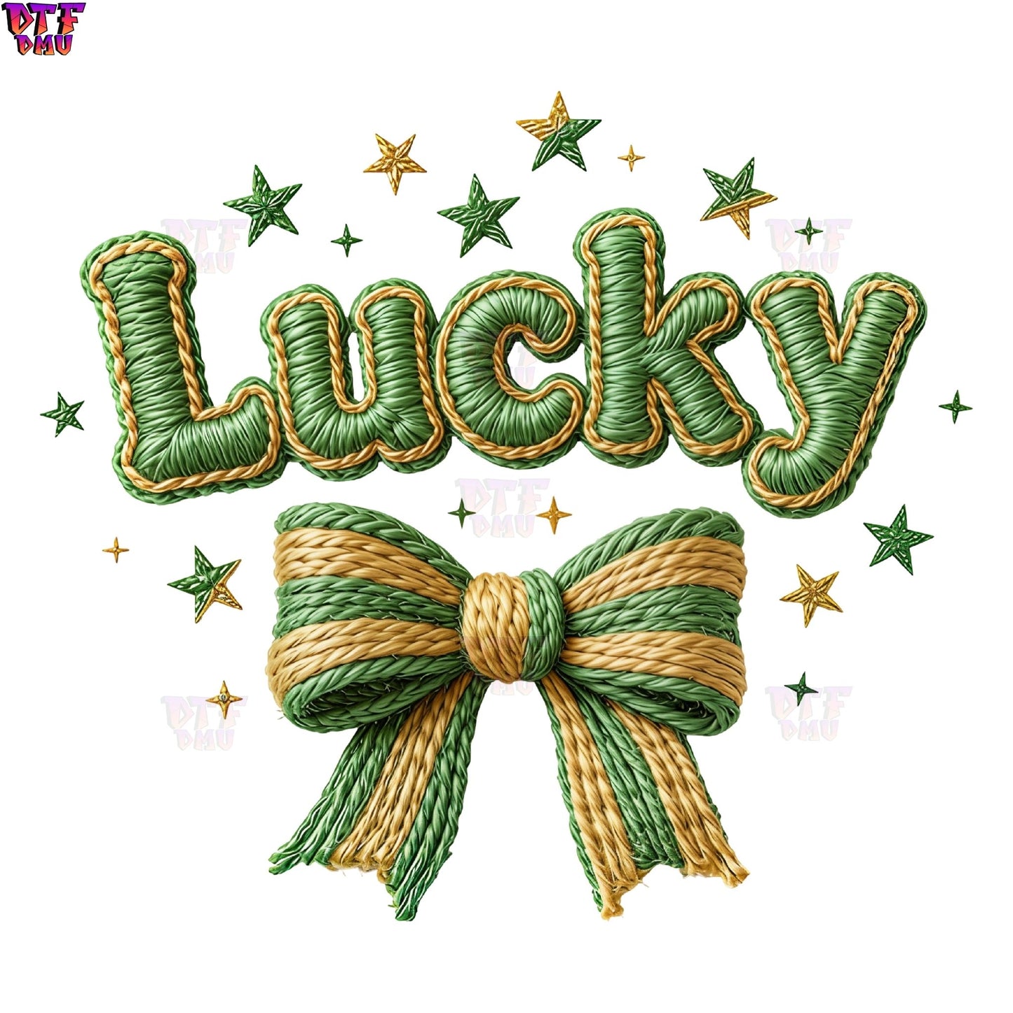 Lucky Faux Yarn/Crochet St. Patrick's Day DTF Transfer print Only.