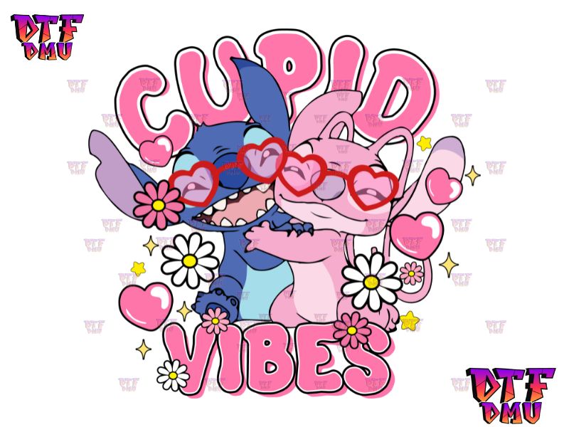 Cupid Vibes Lilo and Stitch Valentine's Day DTF Transfer