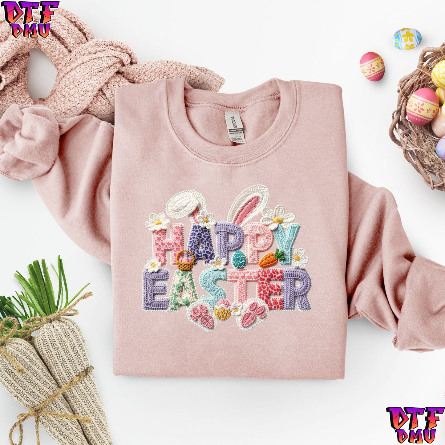 Happy Easter Faux Yarn/Crochet DTF Transfer Print