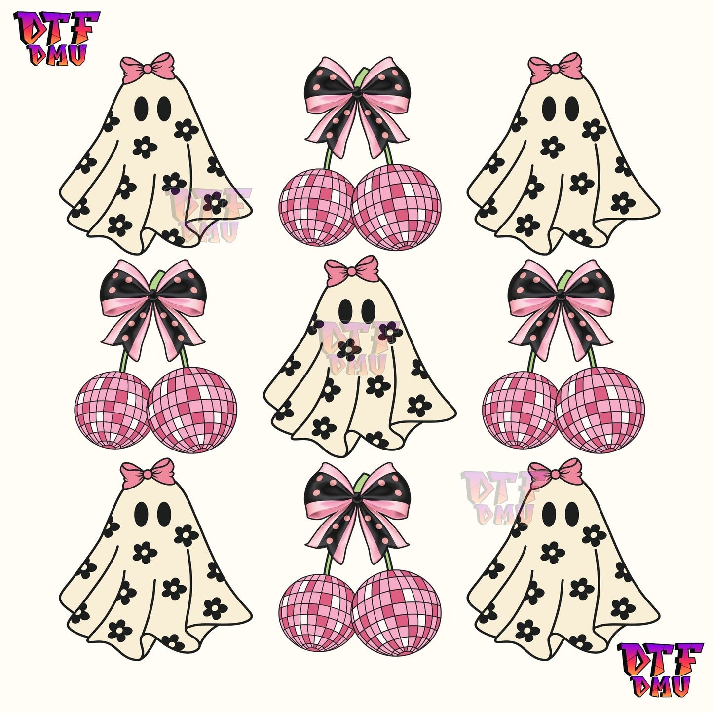 COQUETTE GHOST & DISCO BOWS (DTF Ready to Apply Transfer Print)