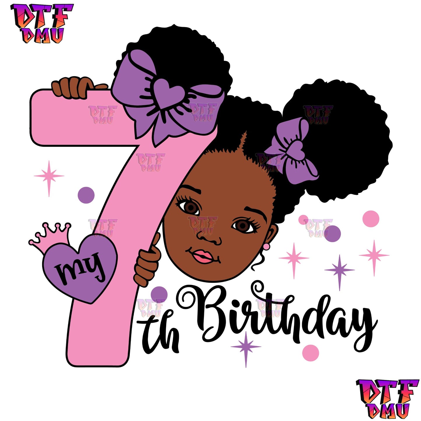 Brown Skin Princess Birthday DTF Transfer Print