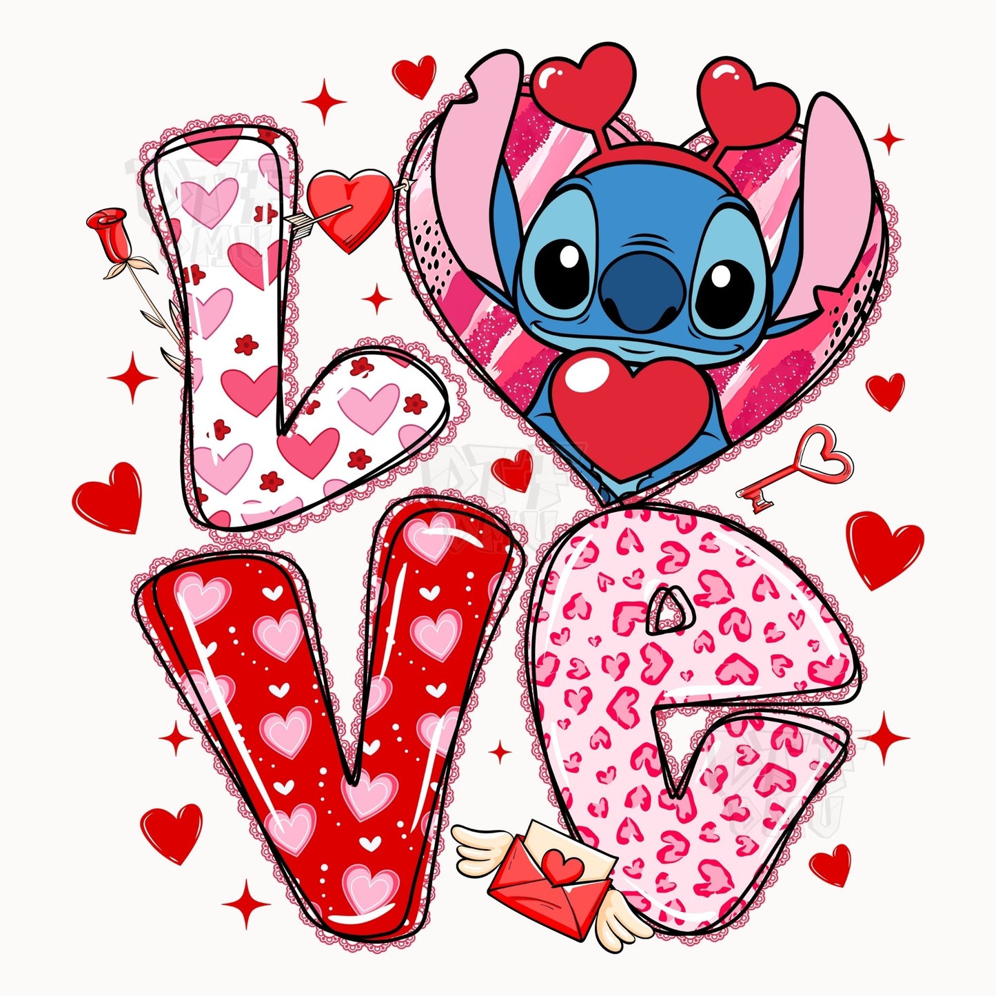 Stitch Love Valentine's Day DTF Transfer Print Only.