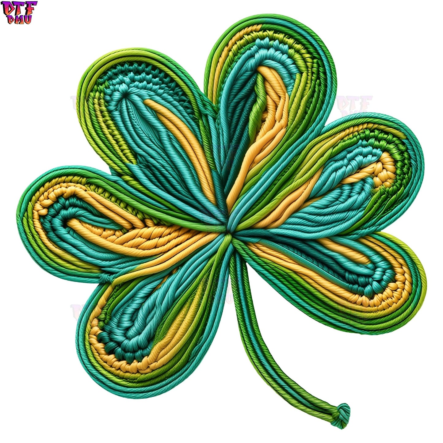 CLOVER LEAF Faux Yarn/Crochet St. Patrick's Day DTF Transfer print Only.