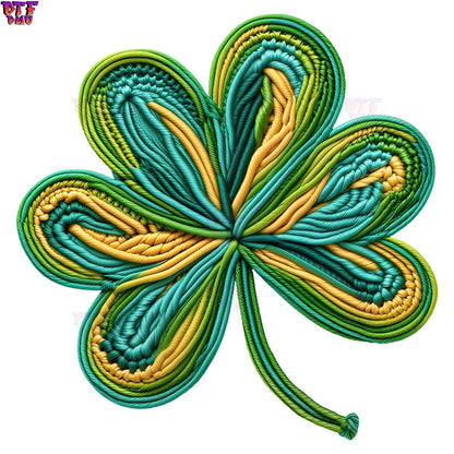 CLOVER LEAF Faux Yarn/Crochet St. Patrick's Day DTF Transfer print Only.