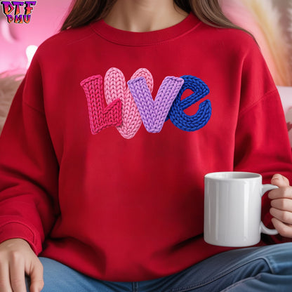 LOVE Faux Yarn/Crochet Valentine's Day DTF Transfer Print Only.