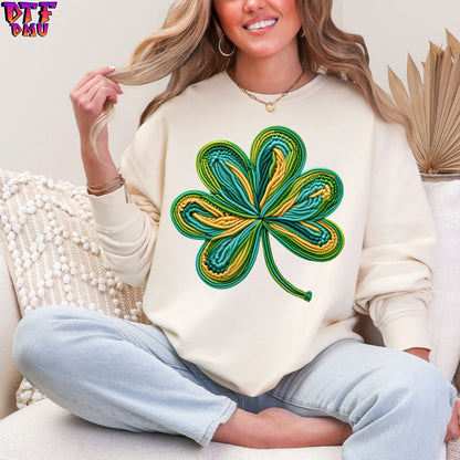 CLOVER LEAF Faux Yarn/Crochet St. Patrick's Day DTF Transfer print Only.