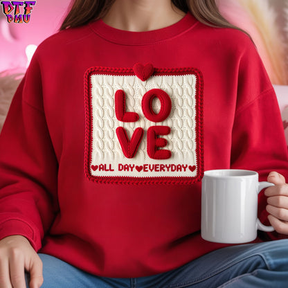 LOVE Faux Yarn/Crochet Valentine's Day DTF Transfer Print Only.