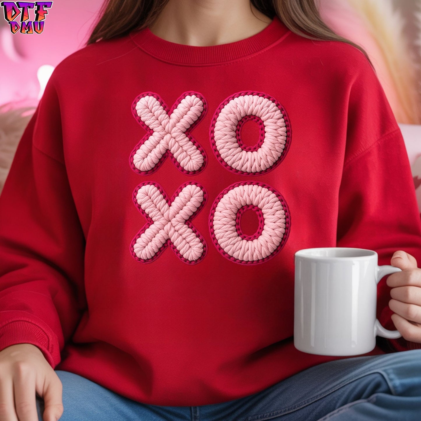 XOXO Faux Yarn/Crochet Valentine's Day DTF Transfer Print Only.