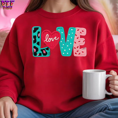 LOVE Faux Yarn/Crochet Valentine's Day DTF Transfer Print Only.