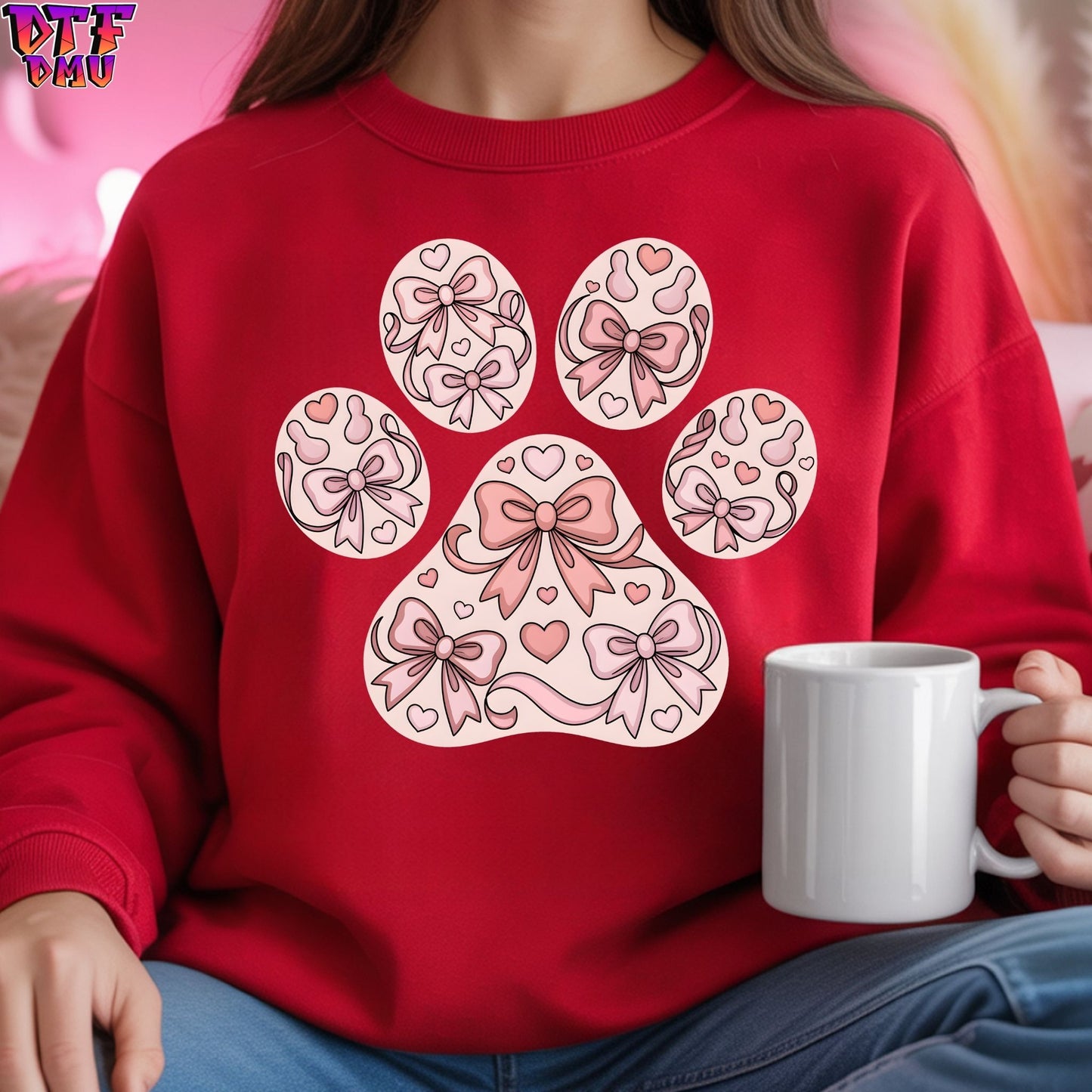 PAW Faux Yarn/Crochet Valentine's Day DTF Transfer Print Only.
