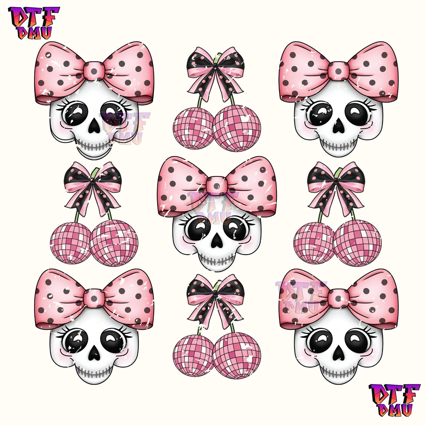 COQUETTE SKULL & DISCO BOWS (DTF Ready to Apply Transfer Print)
