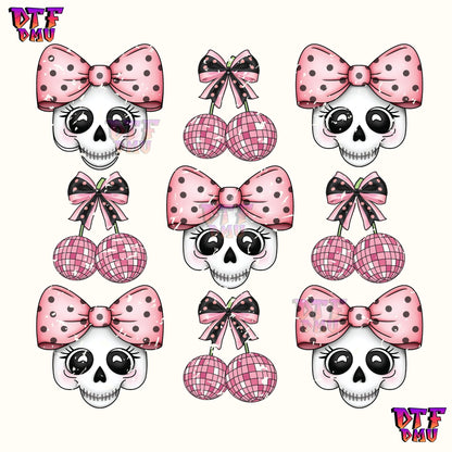COQUETTE SKULL & DISCO BOWS (DTF Ready to Apply Transfer Print)