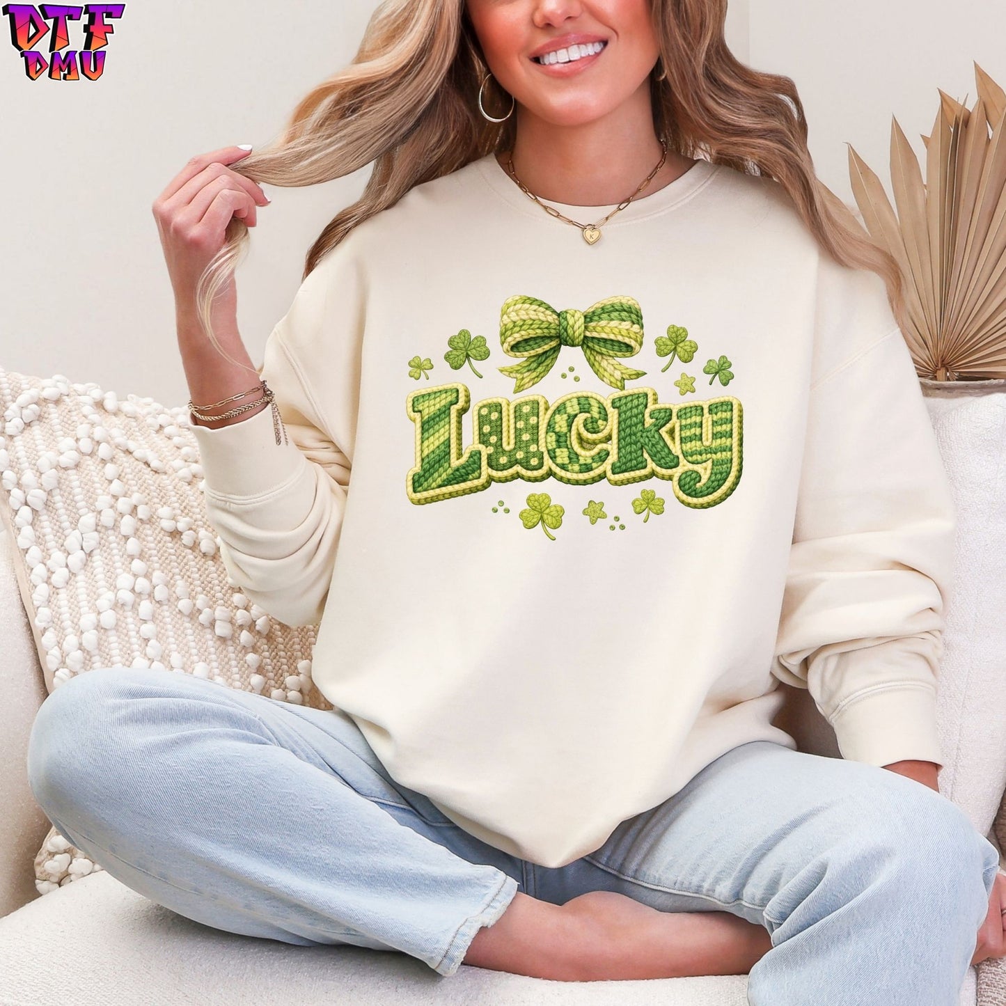 LUCKY Faux Yarn/Crochet St. Patrick's Day DTF Transfer print Only.