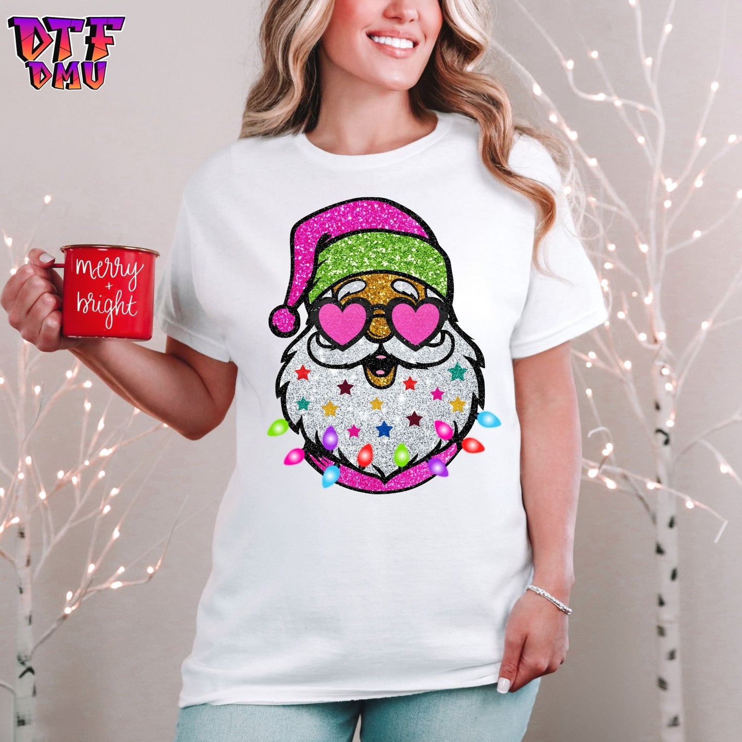 Faux Glitter Santa Christmas DTF Transfer Prints