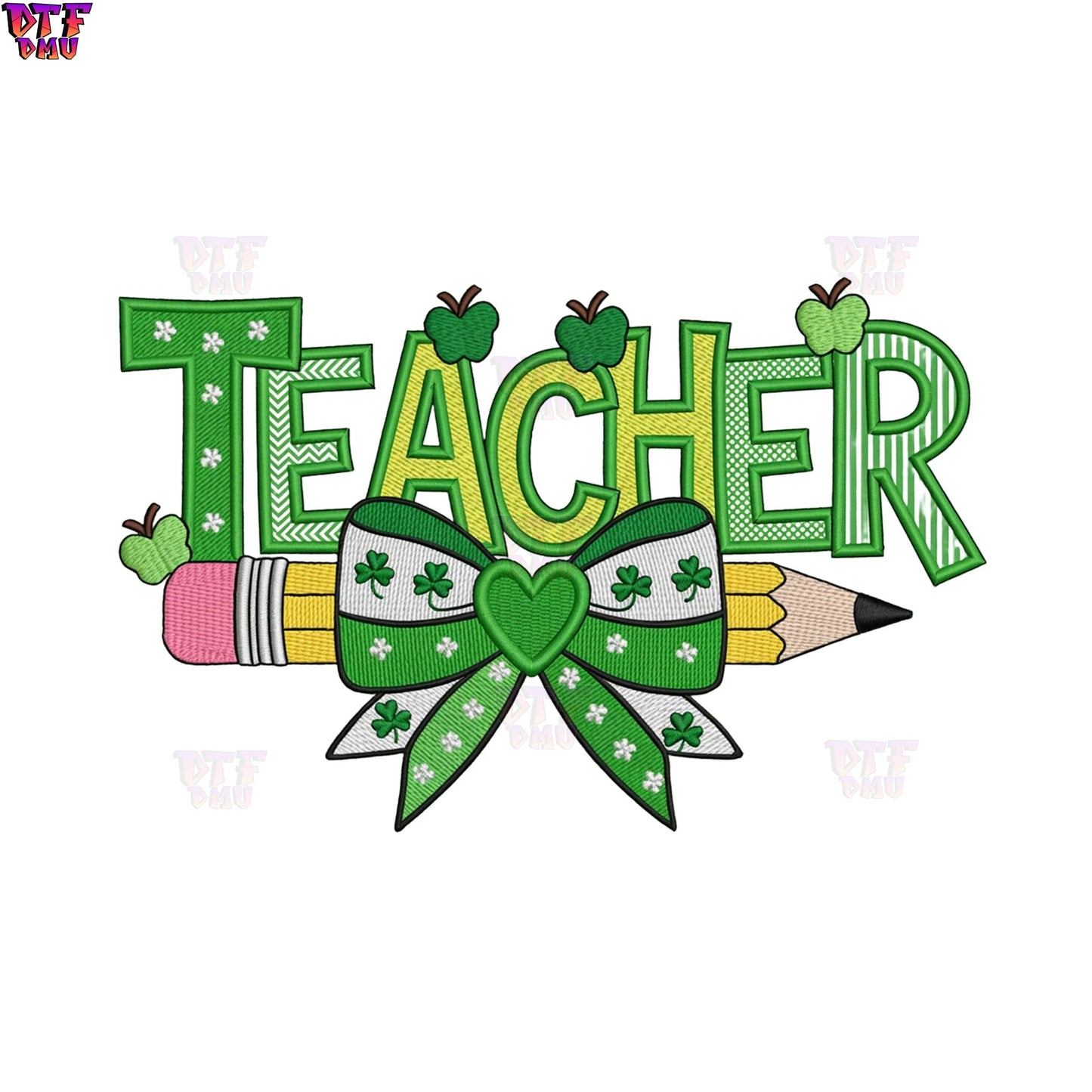 TEACHER Faux Yarn/Crochet/Embroidery St. Patrick's Day DTF Transfer print Only.