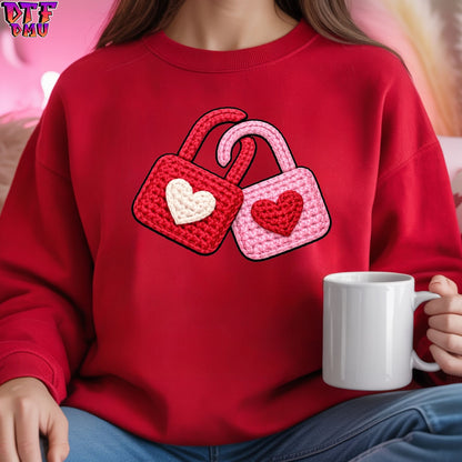 LOVE LOCK Faux Yarn/Crochet Valentine's Day DTF Transfer Print Only.