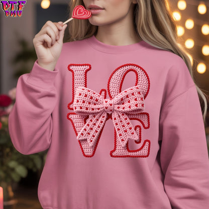 LOVE Faux Yarn/Crochet Valentine's Day DTF Transfer Print Only.