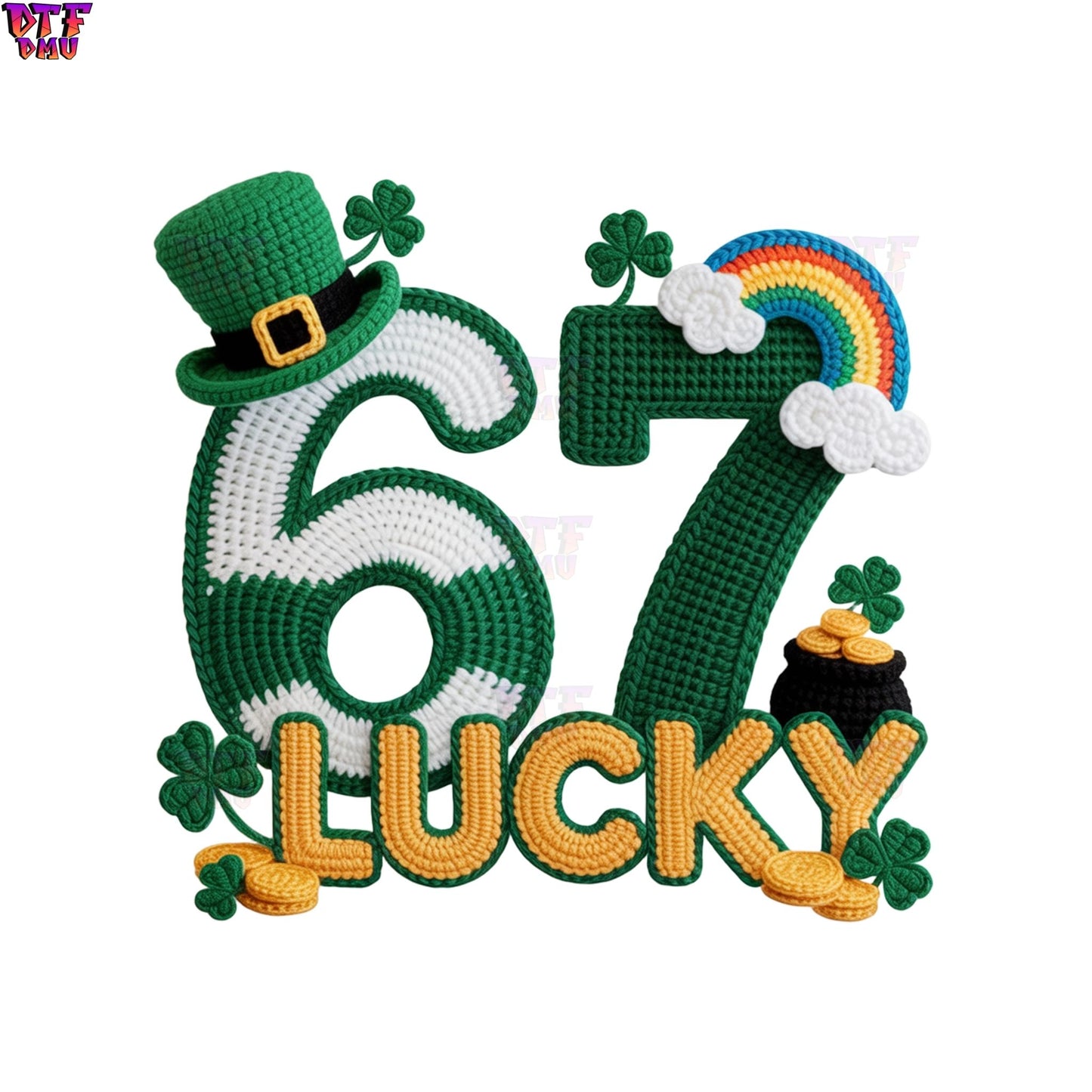 67 Faux Yarn/Crochet St. Patrick's Day DTF Transfer print Only.