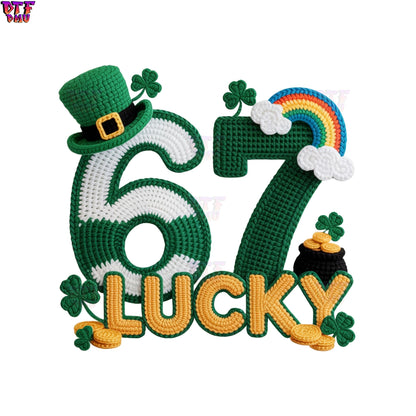 67 Faux Yarn/Crochet St. Patrick's Day DTF Transfer print Only.