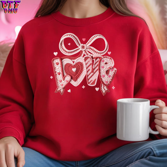 LOVE Valentine's Day Faux Yarn/Crochet DTF Transfer Print Only.